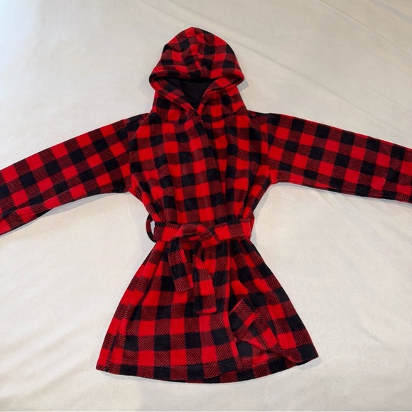 Kids Red Plaid Hooded Robe / Housecoat Size 4 - Picture 1 of 3